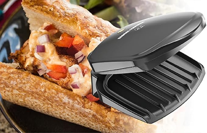 George Foreman GR10B 2-Serving Mini Grill & Panini Press, Compact 7.3” x 5.6” Cooking Surface,1–2 Servings, Dorms & Small Kitchens