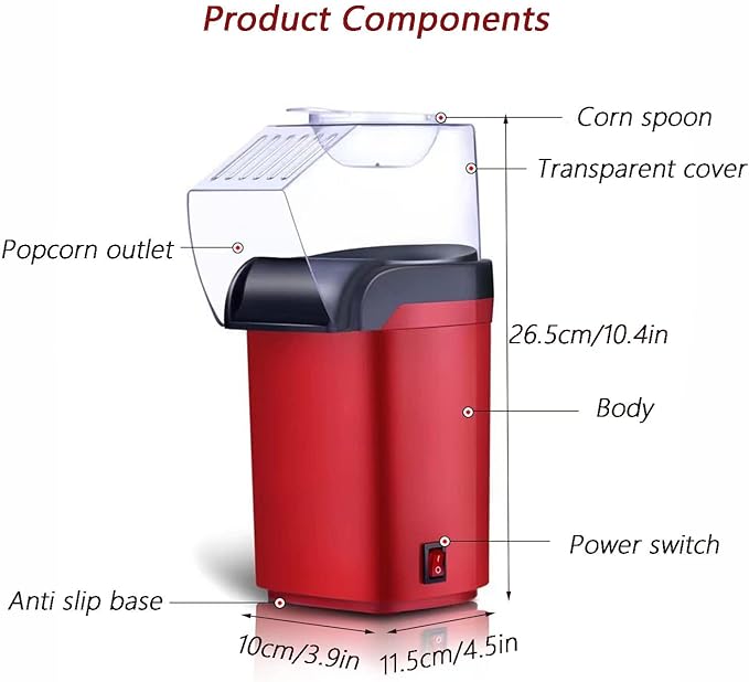 Nostalgia Hot Air Popcorn Popper Maker, 1200W Electric Pop Corner Machine, 16 Cups, 3 Minutes Done, Fully Automatic Healthy No Oil and No Sugar Corn Popcorn Machine (Pink)