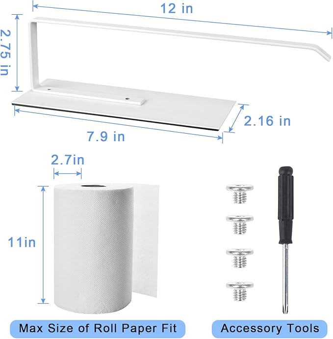 Magnetic Paper Towel Holder for Fridge, Toilet Paper Roll Holder Magnetic Paper Towel Rack Wall Mount Fridge Organizer for Papers Towels Roll Bathroom Toilet Garage RV Decor Kitchen Organization White