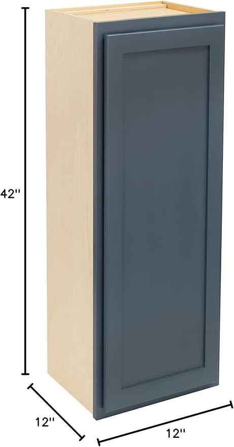Quicklock RTA (Ready-to-Assemble) 42" Tall Wall Kitchen Cabinets - Shaker Style | 100% Hardwood | Made in America | Soft Close Hardware (Needlepoint Navy, 12''D x 12''W x 42''H)