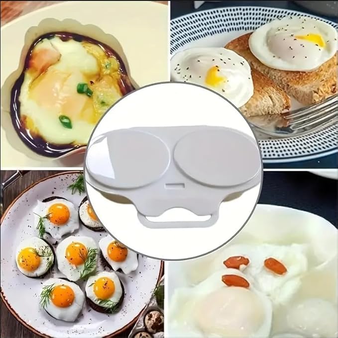 White Egg Poacher, Microwave Egg Boiler Poacher, Microwave Egg Poacher, 2 Cavity Nonstick Poached Egg Maker With Lid, Egg Cooker, Double Drain Poached Cups Specialty Cookware