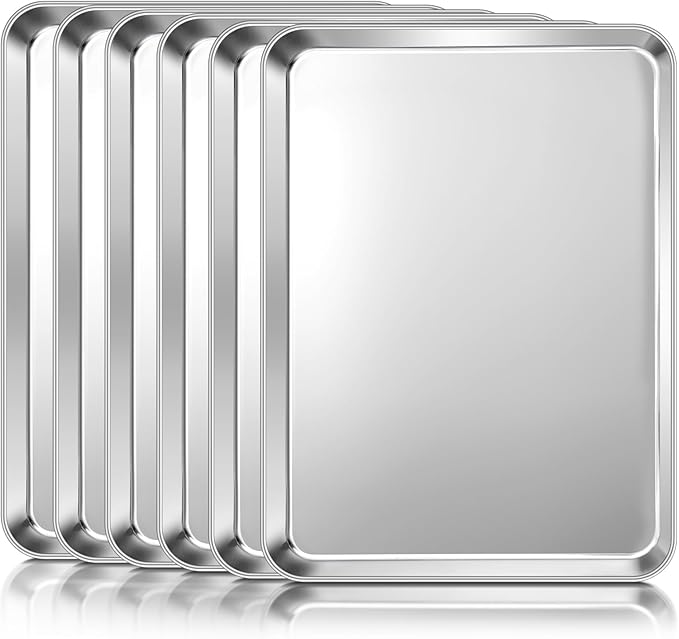 TeamFar Baking Sheet Pan, 6 Pack Stainless Steel Half Size Baking Pans Set, Metal Large Cookie Sheets for Baking/Roasting/Serving, Non-Toxic & Heavy Duty, Dishwasher Safe, 17.6” x 13” x 1”