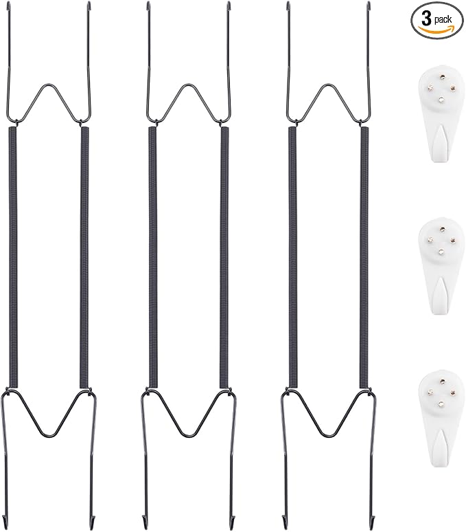 3 Pack Plate Hangers for The Wall, Suitable for 16-20 inch Art Plate, Stainless Steel Invisible Heavy Duty Wire Plate Holder with Wall Hooks, Plate Hangers for Displaying Plates, Platter, Dish, Black