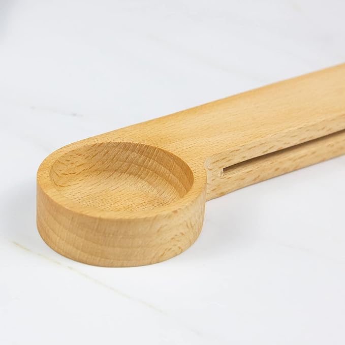 Wooden Coffee Scoop and Bag Clip, Tablespoon Wood Measuring Scoop with Bags Sealer, 2-In-1 Bags Sealer Measuring Spoon for Beans, Espresso Coffee, Tea (12)