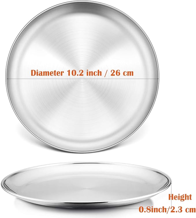 P&P CHEF Pizza Pan Set of 2, Stainless Steel Pizza Tray, Round Pizza Plate For Pie Cookie Pizza Cake, Non Toxic & Heavy Duty, Dishwasher Safe & Easy Clean, 10 Inch & Silver