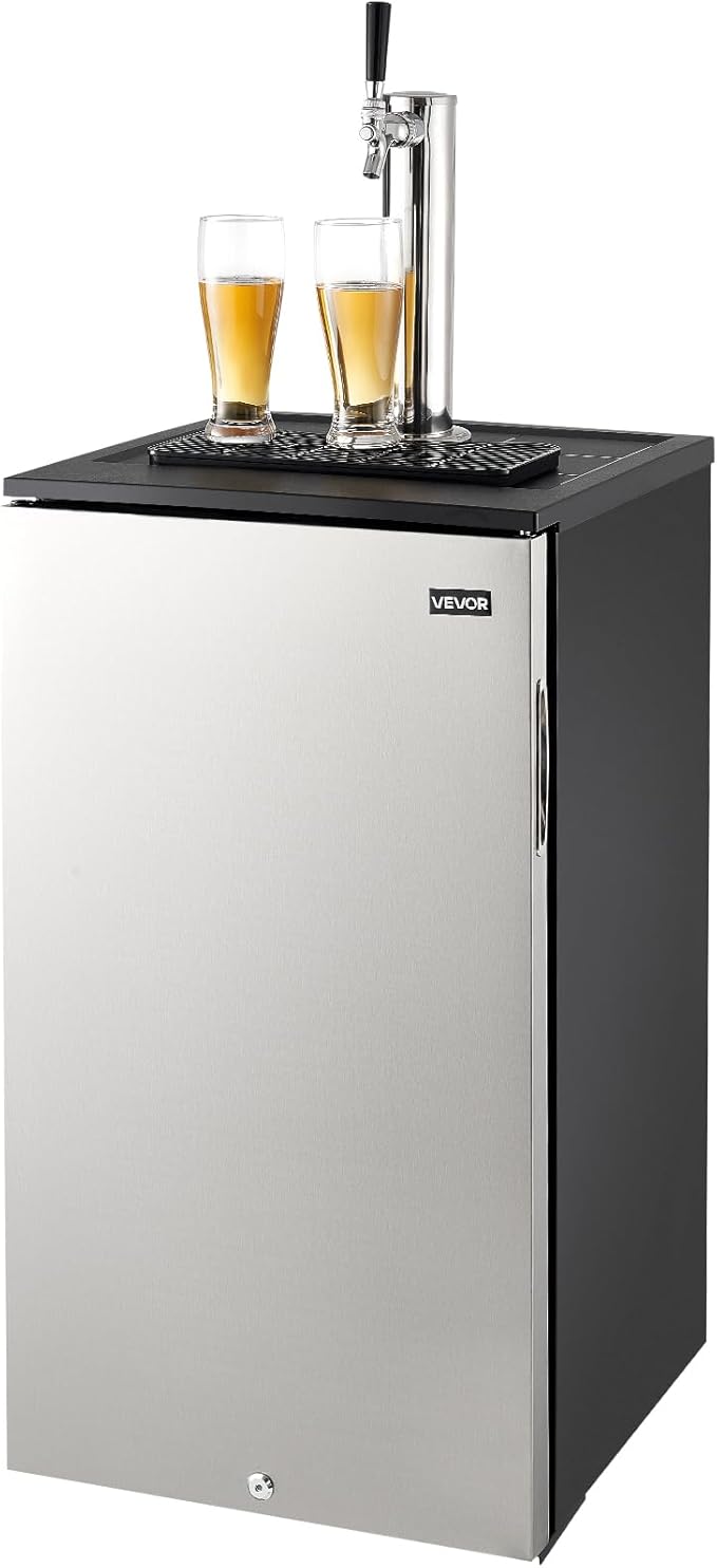 VEVOR Beer Kegerator, Single Tap Commercial Draft Beer Dispenser for D system, Refrigerator With Shelves, Hold 1 Sixth Keg, 2.5lbs CO2 Tank, 92L