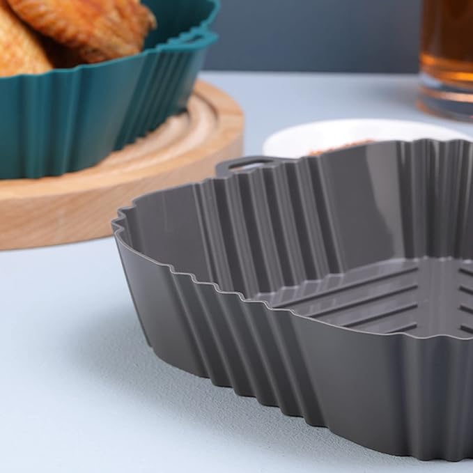 Silicone Baking Tray Reusable Air Fryer Liners Basket Nonstick Oven Baking Pan Multifunctional For Kitchen Gadgets 2Pcs Black