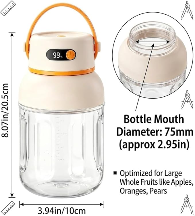 Portable Electric Juicer Cup with Zero Cord Hassle, 33oz Large Capacity Personal Blender with 18000RPM High Speed, USB-C Rechargeable Wireless Juicer Cup for Gym, Travel (10000ML / 33OZ)