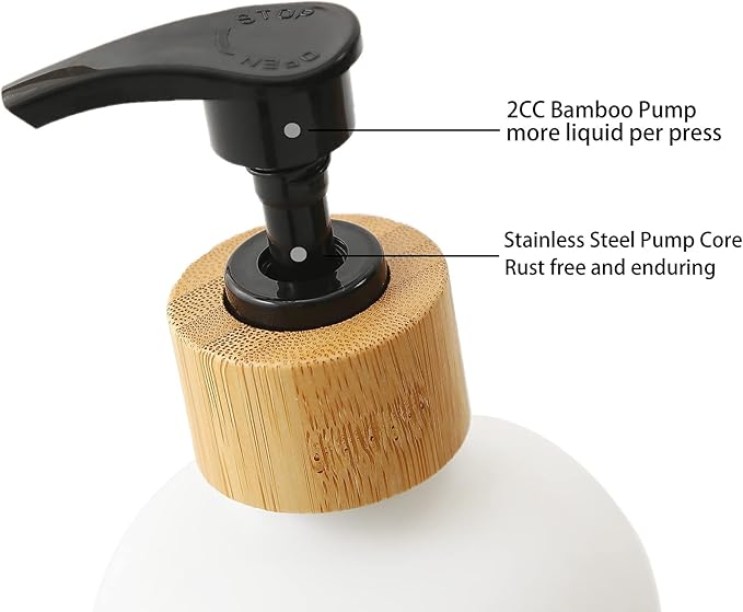 Shampoo and Conditioner Dispenser Set - Easy to Read Labels - Pump Bottle Dispenser for Shampoo, Conditioner, Body Wash - Glass Refillable Containers for Shower