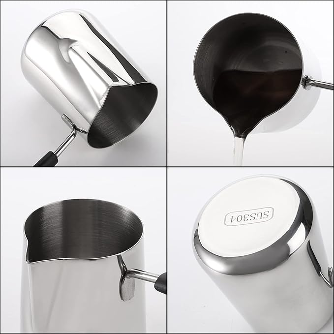 Dicunoy Milk Butter Warmer Pot, 1qt Turkish Coffee Pot with Spout, Large Stovetop Melting Boiling Cezve Ibrik Briki Greek Arabic Coffee Maker for Chocolate Heating, Camping, 18/8 Stainless Steel