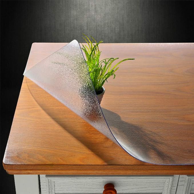 NECAUX Custom Multisize 1.5mm Thick Frosted PVC Table Cover Protector - 36 x 78 Inch Kitchen Wood Grain Vinyl Transparent Table Protector Plastic Protective Dining Room Table Pad