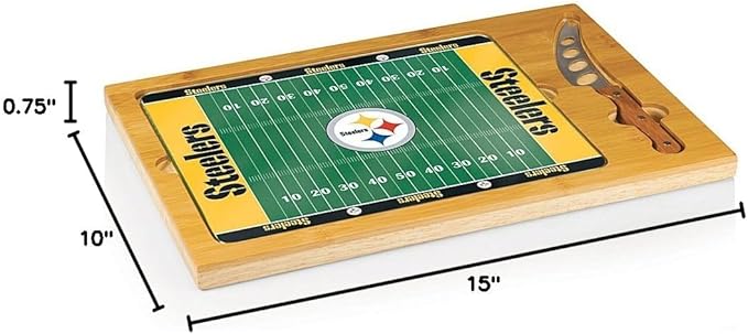 PICNIC TIME NFL Football Field Icon Glass Top Cutting Board & Knife Set, (Parawood & Bamboo)