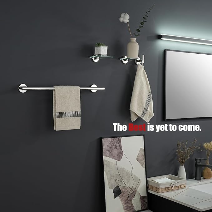 JQK Small Floating Glass Shelves Chrome, 4 Inch Display Ledges for Wall, Mini Decor, Living Room Bedroom Bathroom, Tempered Glass Shower Storage, 2 Pack, TGS101L4-CH-P2