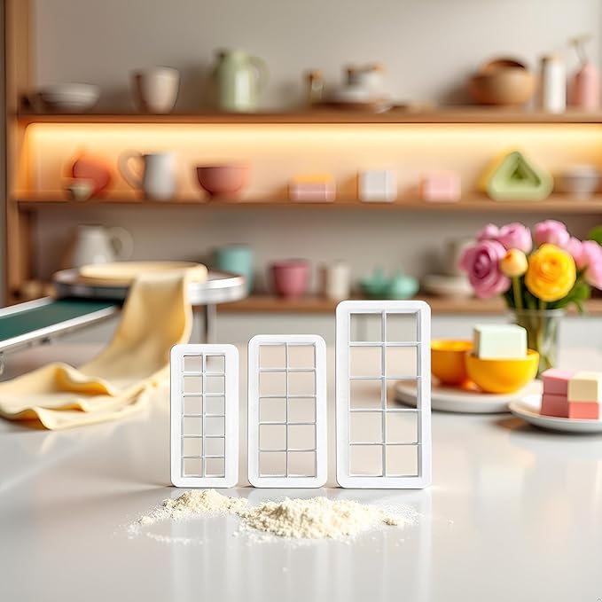 6Pcs White Square Cookie Cutter Set, Geometric Multicutter Cake Fondant Cutter,3 Size Square Biscuit Cutters Cake Decorating Use Safety Easy to Store,Cookie Cutters Baking Tools and Accessories