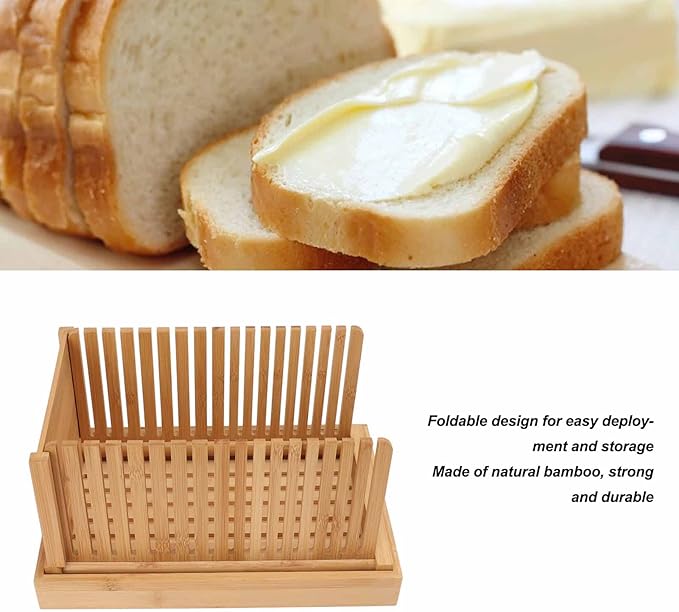 Bread Slicer,Bread Slicer For Homemade Bread,Bamboo Foldable Bread Slicing Guide Toast Loaf Cutting Guide Slicing Maker Kitchen DIY Baking Pastry Tools