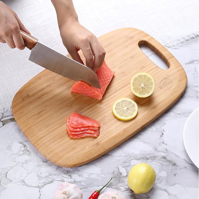 Board Bamboo Cutting Board with Handle Wooden Cutting Board for Kitchen Board Set for Vegetables Meat Cheese Cutting Board for Carving Meat or Vegetables (Carbonized Color Set