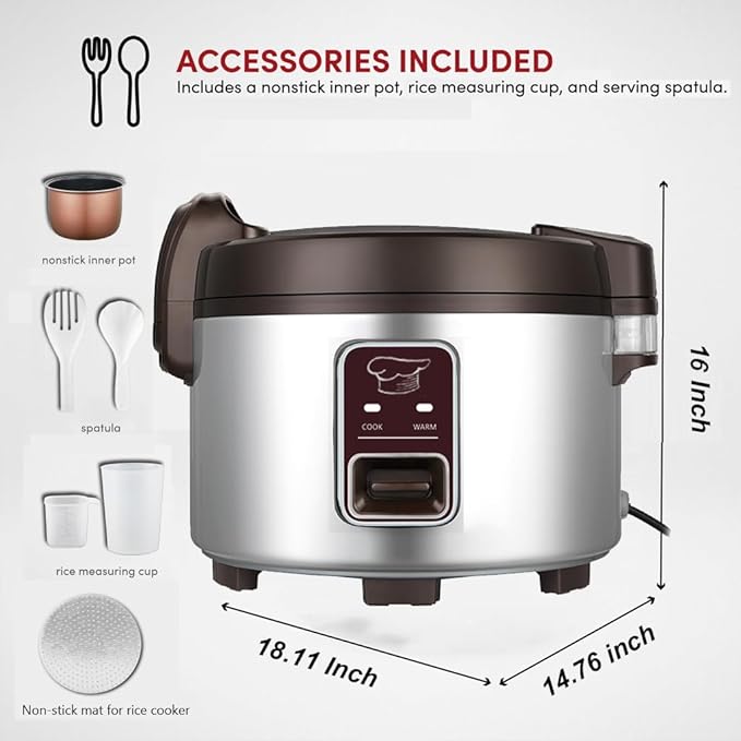 13L Commercial Large Capacity Rice Cooker for Resturant | 60 Cups rice cooked with One-Touch Operation | Auto keep warm for 12h