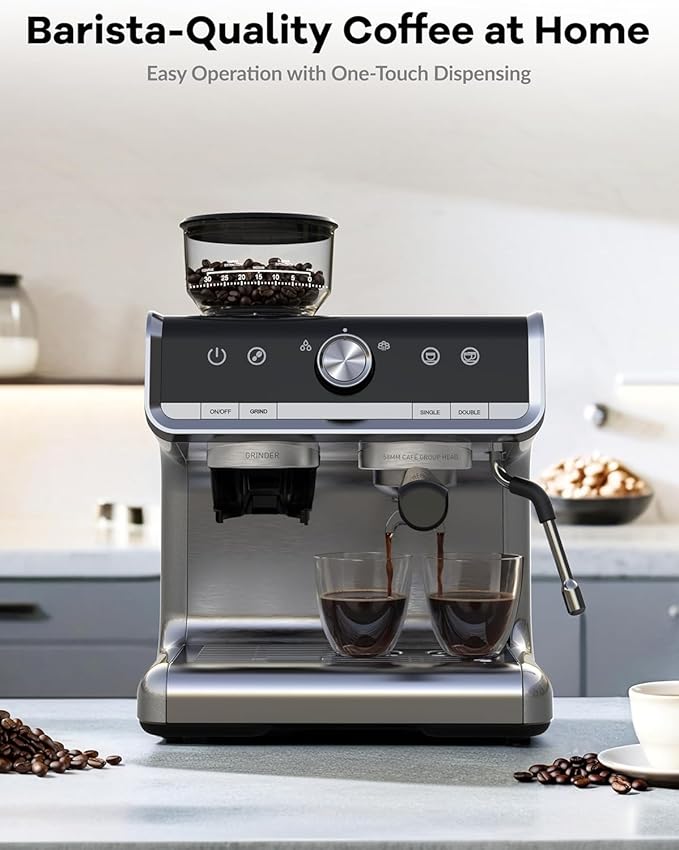 Espresso Machines with grinder, 20 Bar Professional Espresso Maker with Milk Frother & 95 oz Removable Water Tank for Latte and Cappuccino, Espresso Coffee Maker for Home, Stainless Steel