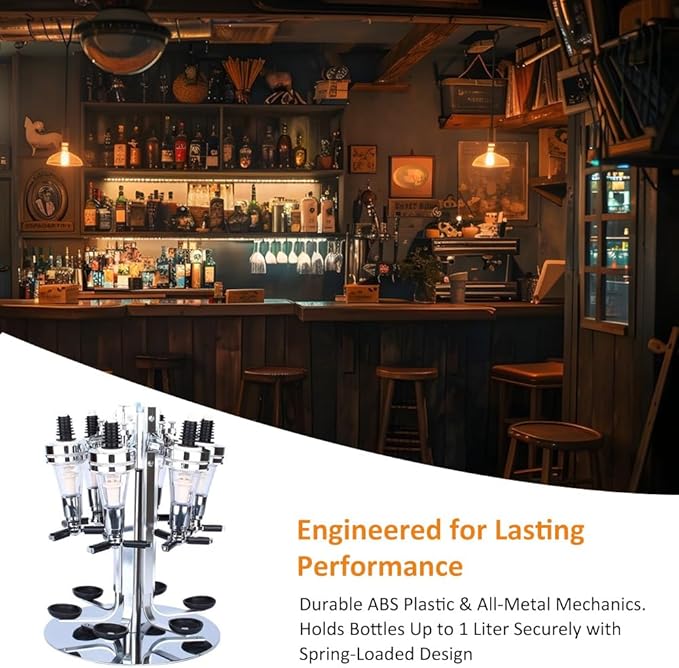 Liquor Dispenser, Alcohol Bar Rotating Liquor Holder Stainless Steel 6 Bottle Professional Revolving Liquor Dispenser