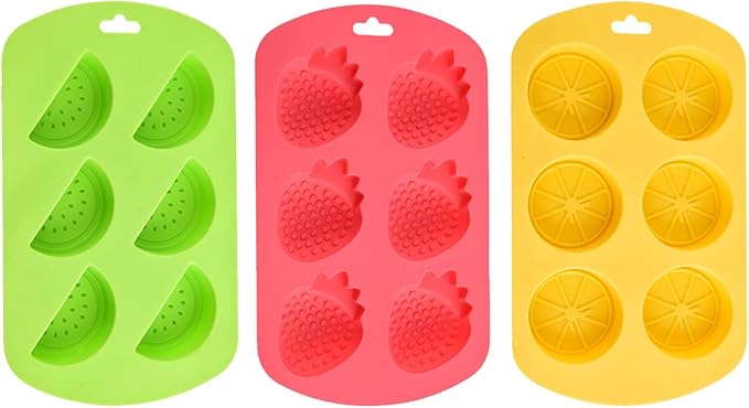3 Pack 3D Watermelon/Lemon/Strawberry Silicone Mold, Fruit Snack Molds for Candy Chocolate Gummy Making, Non-Stick Baking Mold for Jelly Soap Ice Cube Fondant