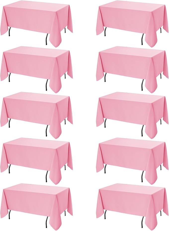 10-Pack Pink Tablecloths for Rectangle Tables, 70 x 108 Inches, Stain-Resistant Polyester Fabric for 6 Foot Tables - Washable Table Covers for Weddings, Banquets, Birthday Parties, Events