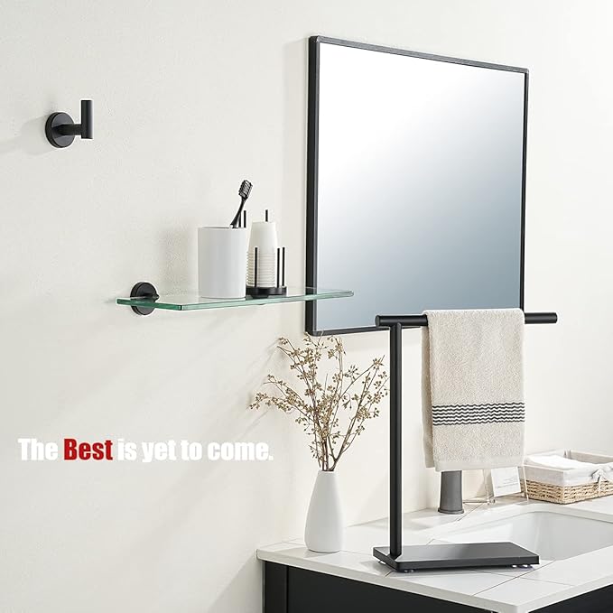 JQK Bathroom Glass Shelf Black, Tempered Glass Shower Storage 16 by 5 inches, 304 Stainless Steel Matte Black Wall Mount 2 Pack, TGS101L16-PB-P2