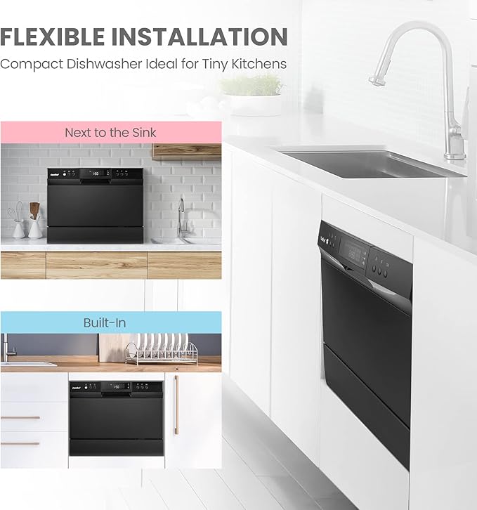 COMFEE‚Äô Countertop Dishwasher, Energy Star Portable Dishwasher, 6 Place Settings, Mini Dishwasher with 8 Washing Programs