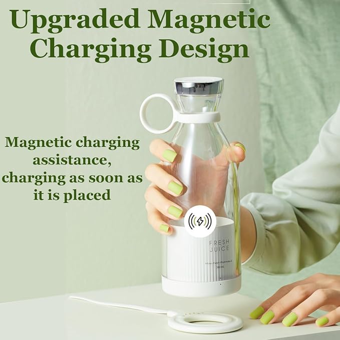 Upgraded Fresh Juice Blender Bottle Portable, Juicer Portable Blender Shake, 380ML USB/Magnetic Charging for Shakes and Smoothies, with Travel Cup and Lid (Pink,Magnetic charging)