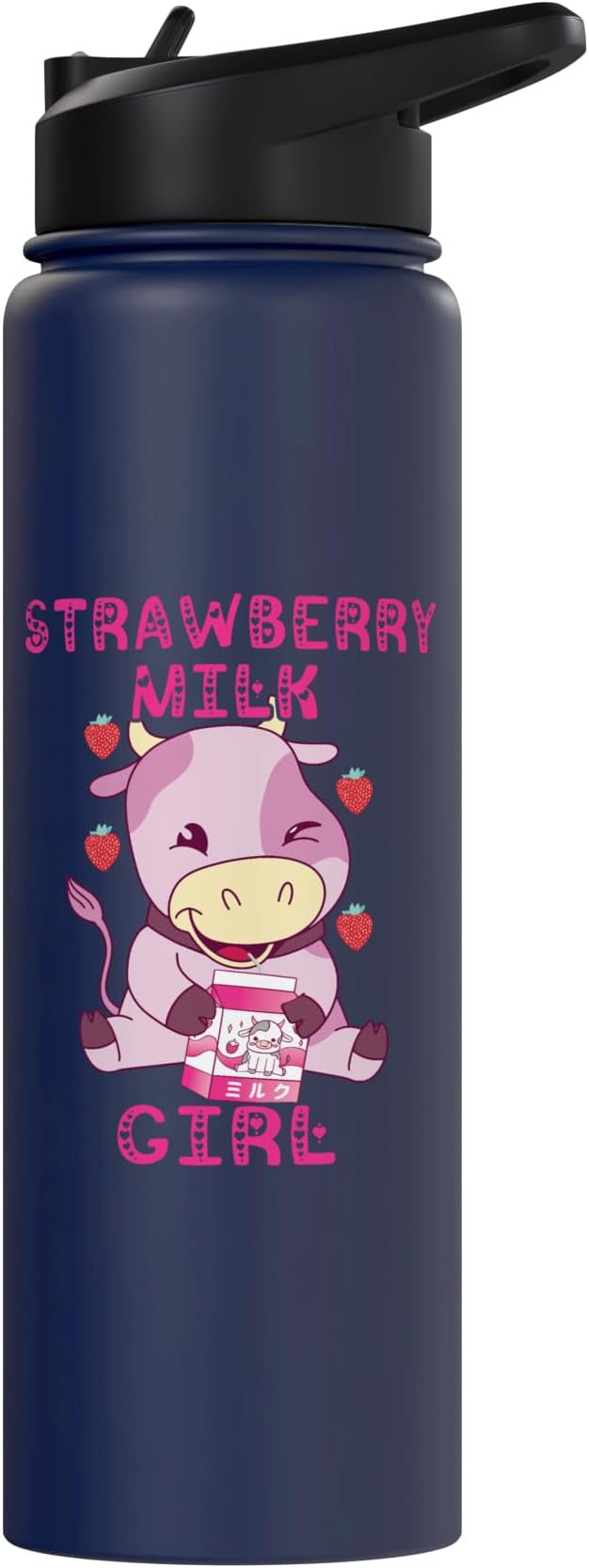 Strawberry Milk Girl Japanese Strawberry Shake Cute Pink Cow Stainless Steel Insulated Water Bottle