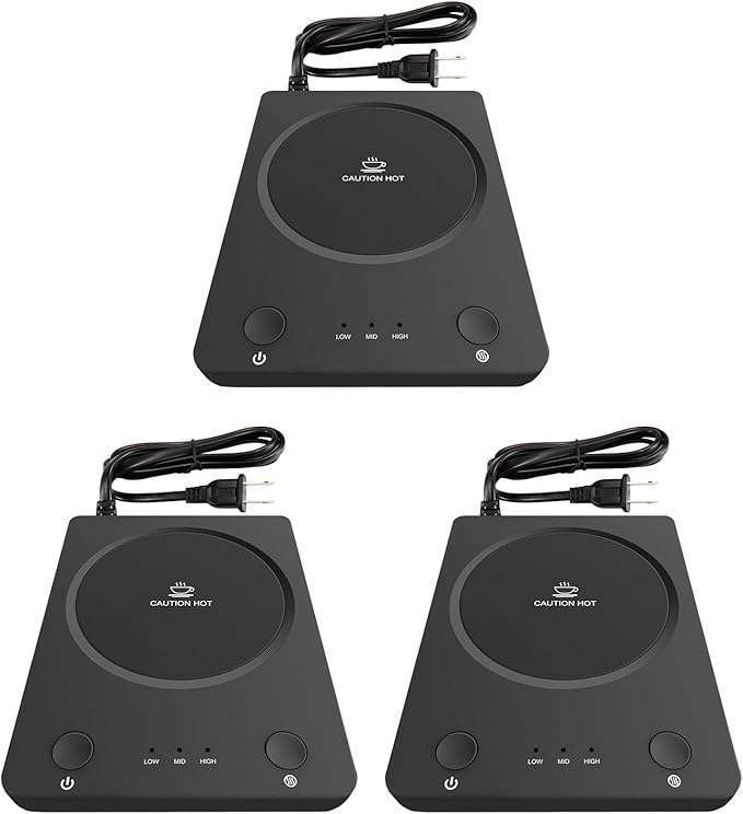 SEALON SLM03 Electric Coffee Mug Warmer (Black, 3 Pack) - 3-Temperature Desk Cup Warmer with Auto Shut-Off (4 Hours) for Heating Coffee, Tea, Milk & Beverages