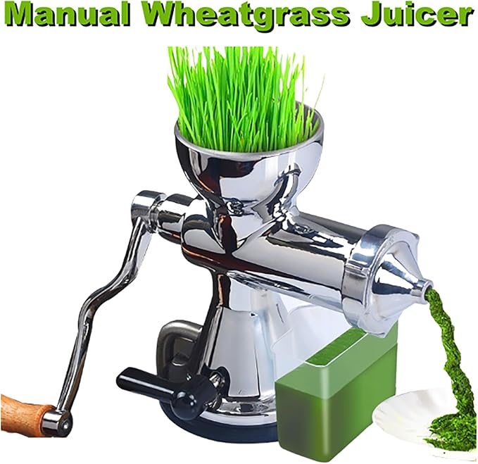 304 Stainless Steel Wheatgrass Juicer, Hand Crank Fruit Press for Wheatgrass and Leafy Green, Manual Juicer for Celery Kale Spinach Parsley Pomegranate Apple Grape