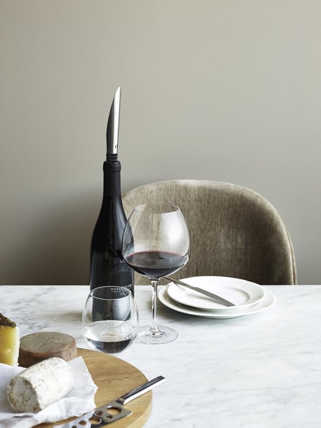 Rosendahl Grand Cru Barware Pouring, Aerating and Decanting Wine Stopper, 9.4" Stainless Steel with Black Silicone Spout, Designed by Tom Nybroe, Gift-Boxed Danish Barware