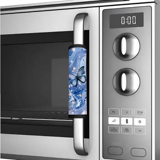 Refrigerator Door Handle Covers Set of 6 Protective Electrical Kitchen Appliances Gloves Anti-Static Fridge Microwave Dishwasher Door Cloth Protector, Marble Butterfly Blue
