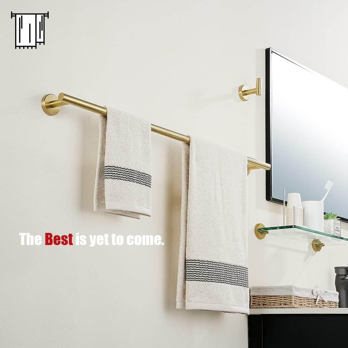 JQK Gold Towel Bar, 33 Inch 304 Stainless Steel Thicken 0.8mm Towel Rack Bathroom, Towel Holder Brushed Golden Wall Mount, Useable Length 30 Inch 2 Pack, TB110L30-BG-P2