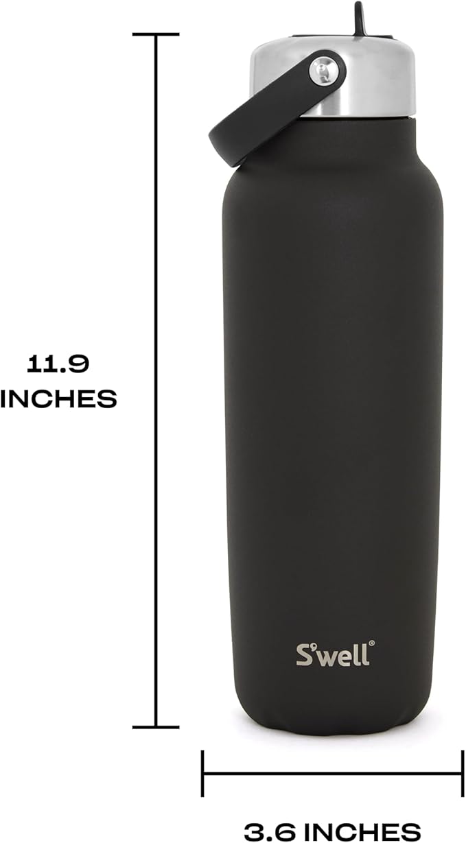 S'well Recycled Stainless Steel Explorer with Flip Straw Lid and Handle, 40oz, Onyx, Triple Layered Vacuum Insulated Containers Keeps Drinks Cold for 54 Hours and Hot for 12