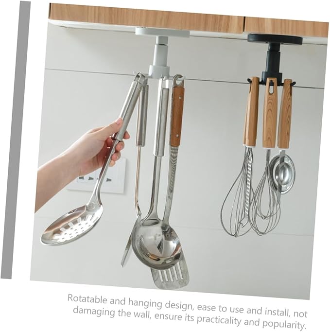 Milisten 3pcs Rotatable Kitchen Utensil Hooks Wall Mounted Plastic Hanger Set Space Saving Hanging Utensil Holder for Kitchen Organization