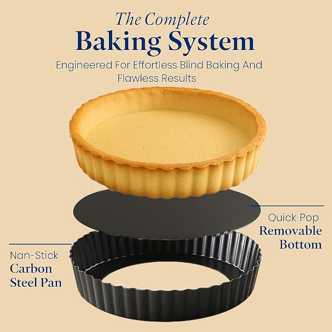 UWILLION 9.5 Inch Tart Pan 2.2 Inch Deep, Non-Stick Round Quiche Pan with Removable Bottom, Durable Carbon Steel Pie Pan for Cakes, Tarts, Pies and Mousse