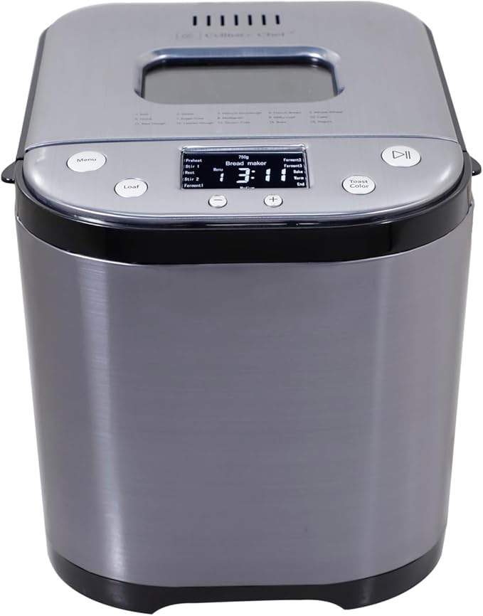 CULINARY CHEF Bread Maker Machine with Nonstick Bowl, Bread Hook, Measuring Cup & Spoon. 15-in-1, Gluten-Free Bread, Cake& Yogurt, 3 Crust Colour options and more.t3 Loaf Sizes. 2LB XL-Stainless Steel