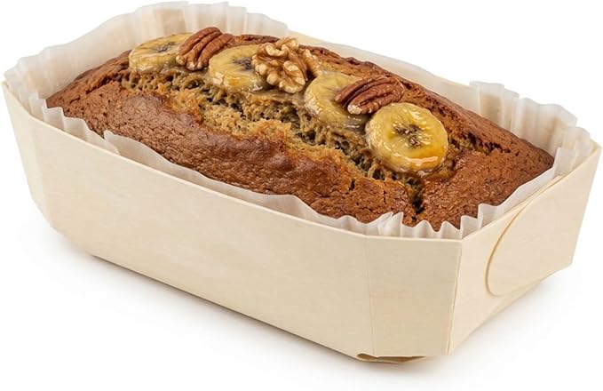 Restaurantware Taipei 34 Ounce Wooden Baking Molds 100 Oven Ready Disposable Loaf Pans - With Paper Liners Greaseproof Wood Containers For Baking For Banana Bread Meatloaf And More
