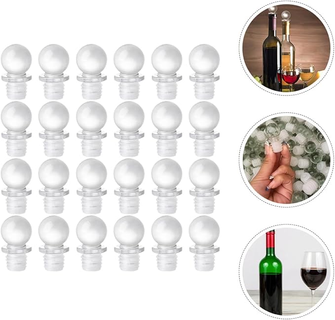 SHINEOFI Glass Ball Wine Stoppers 24Pcs High Polymer Aroma Dispenser Bottle Caps Convenient Reusable Sealers for Wine Bottles Kitchen Bar Use