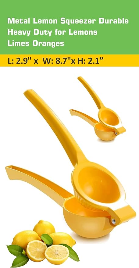 EcoQuality Heavy Duty Handheld Yellow Citrus Juice Squeezer Premium Lemon, Lime & Orange Press for Maximum Extraction Easy to Use, Durable and Rust Resistant Metal Manual Juicer (6)