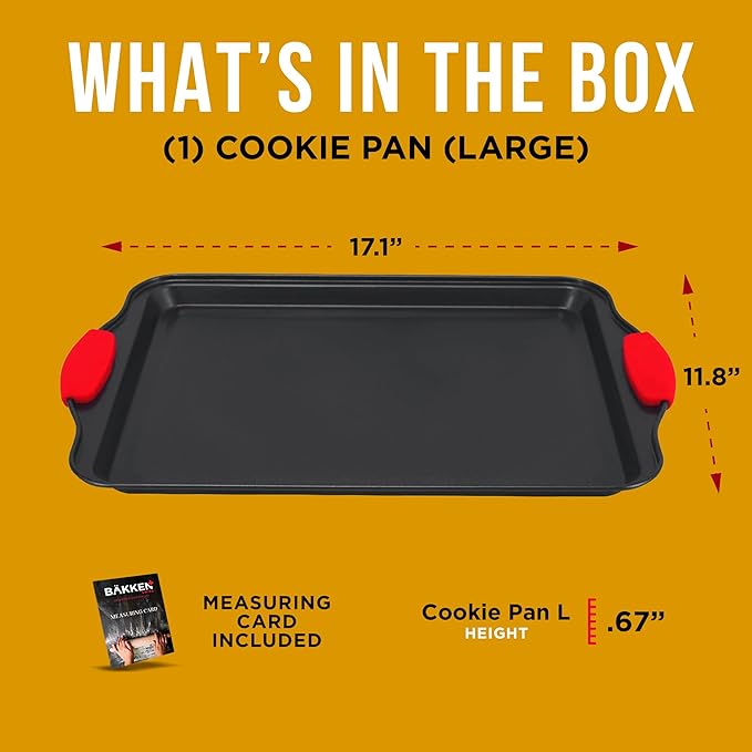 Nonstick Cookie Sheet Pan Carbon Steel Oven Tray Sheet Pan with Red Silicone Handles -large Bakeware Pan Tray with Gray Coating Inside & Outside (Pack of 2)