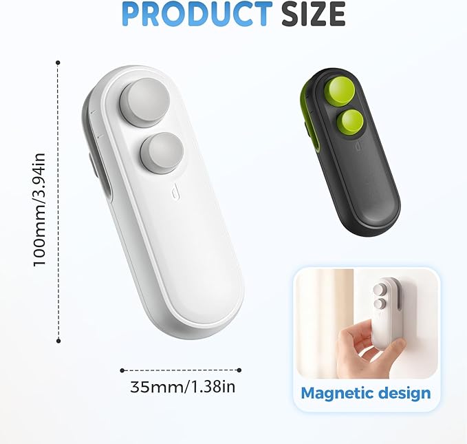 Mini Bag Sealer, Upgraded 2 in 1 Mini Bag Sealer with Cutter and Magnet, Magnetic Portable Plastic Bag Sealer for Snacks, Chips, Food Freshness Storage (2, White)