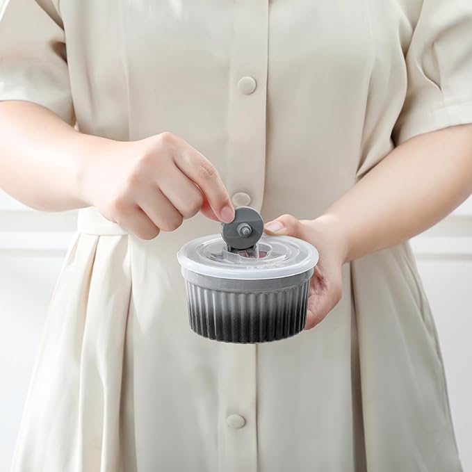 vancasso 6 oz Ramekins with Lid, Porcelain Creme Brulee Souffle Dishes,Set of 6, Grey Pudding Custard Cups Ramiken for Baking, Dishwasher and Oven Safe