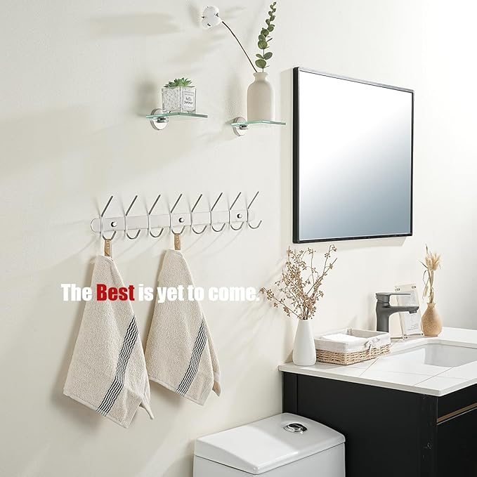 JQK Small Floating Glass Shelves Brushed, 4 Inch Display Ledges for Wall, Mini Decor, Living Room Bedroom Bathroom, Tempered Glass Shower Storage, 2 Pack, TGS101L4-BN-P2