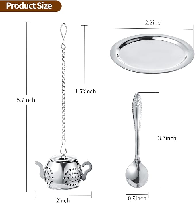2-Pack Premium Tea Infusers with Spoon – 304 Stainless Steel Loose Leaf Tea Strainer & Steeper – Cute Teapot Design for a Thoughtful Brewing Journey
