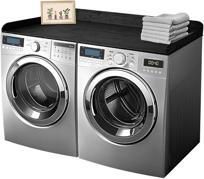 Solid Bamboo Washer Dryer Countertop, Laundry Wood Shelf Topper with Non-Slip Pads, Edge Rails and High Back Rail for Laundry Room Storage & Organization, Washer Dryer Counter Storage, 25"W x 54" L