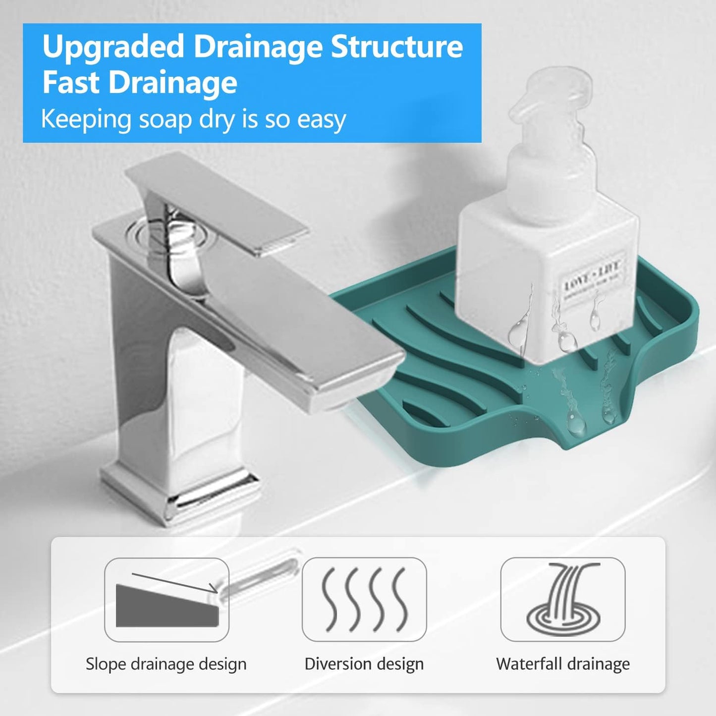 3-Pack Premium Soap Dishes, Easy to Clean Soft Silicone Self Draining Tray/Holder for Shower, Bathroom, Kitchen, Bathtub - Keep Soap Dry, Extend Life