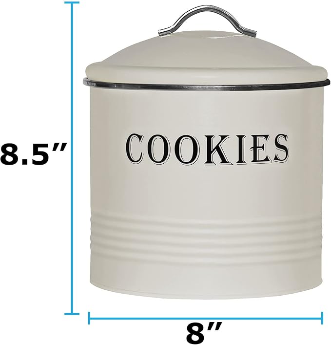 Blue Donuts Vintage Cookie Jar - Airtight Counter Cookie Container, Ivory Tin with Lid for Gift Giving, Large Capacity