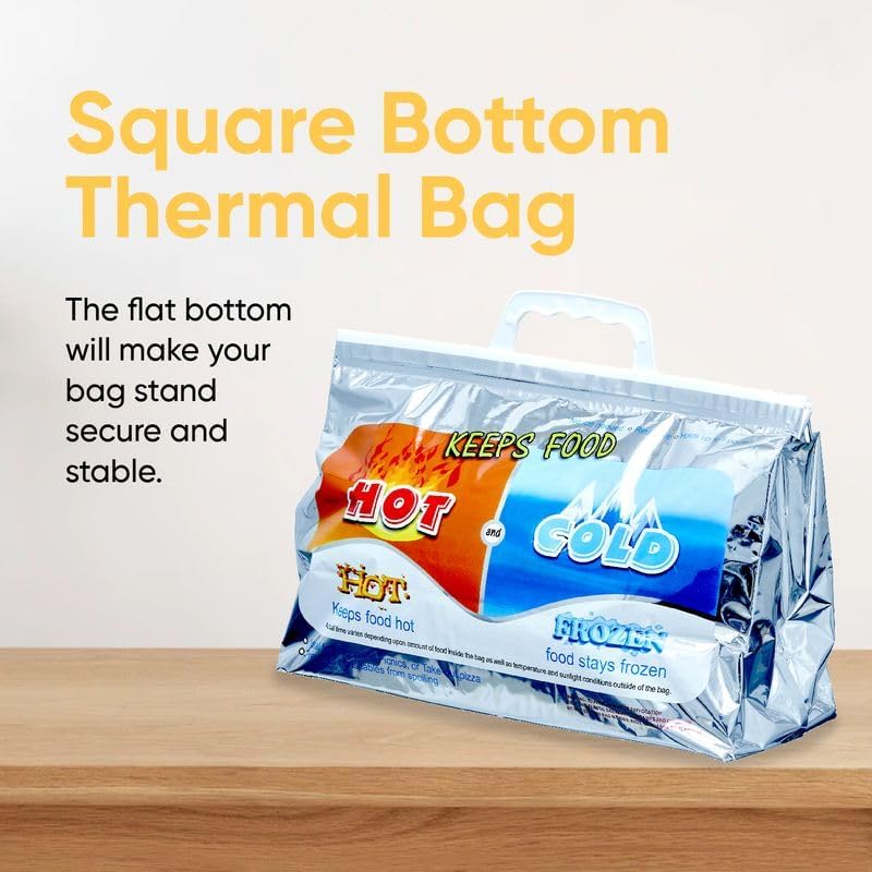 Superio Hot and Cold Insulated Bags for Food Delivery, Grocery Shopping Bags, Food Storage for Hot and Frozen Food for Travel, Disposable Cooler Bag, Reinforced Thermal Lunch Bag (10, 13"x5.5"x8.5")